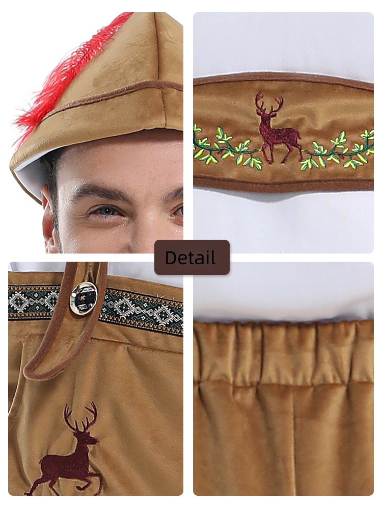 Mens Traditional Oktoberfest Lederhosen Costume Set Bavarian Cultural Outfit